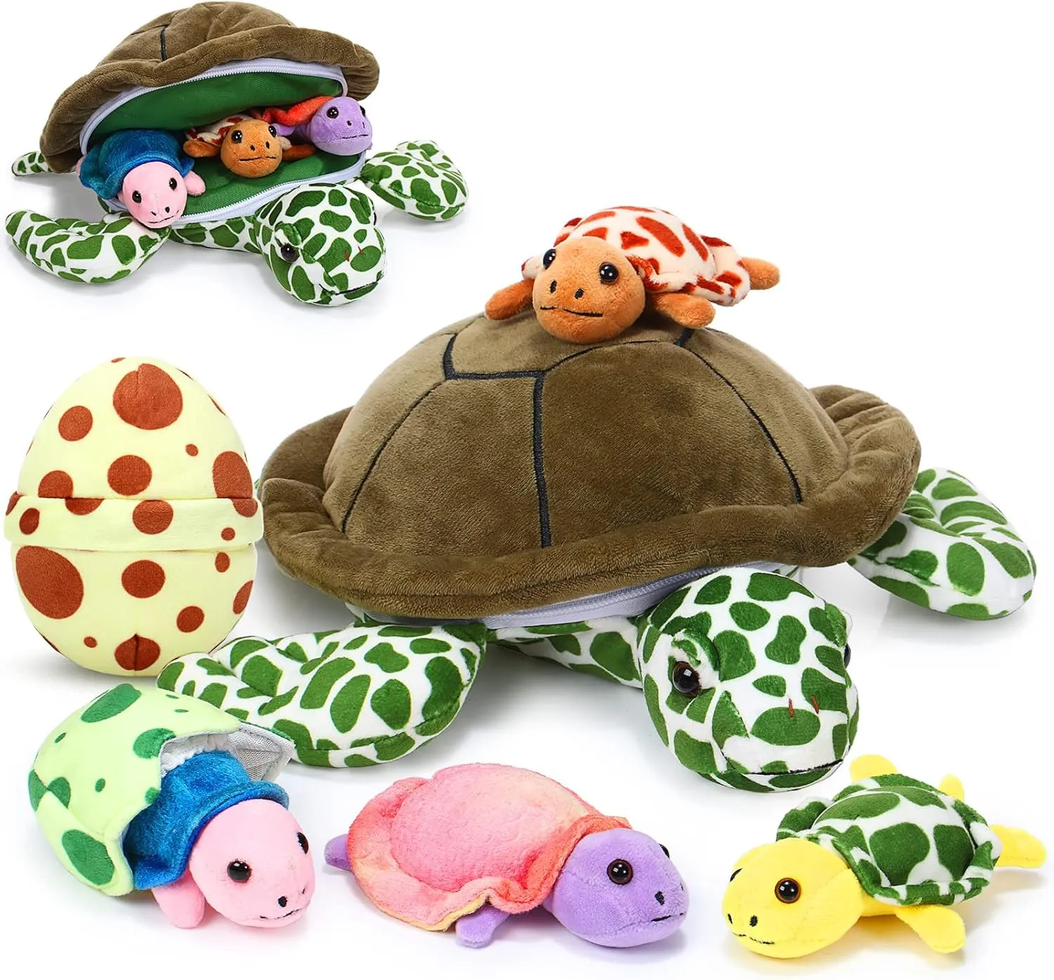 Aoriher 6 Pieces Turtle Stuffed Animal Set 12 Inch Stuffed Sea Turtle Mom with 3 Little Plush and 2 Plush Eggs Soft Body Pillow Toys Tortoise Hugging for Sea Animal Lovers(Modern)
