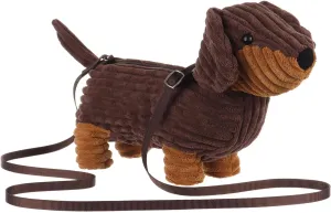 Apricot Lamb Dachshund Dog Puppy Crossbody Bag Plush Purse for Toddlers and Teen Girls, Stuffed Animal Shoulder Bag, Kids Fashion Handbags, 14 Inches
