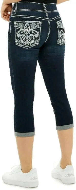 APT.9 / Diamante Juniors Women's Capri Denim Jeans Skinny Ripped Distressed Stretch Pants
