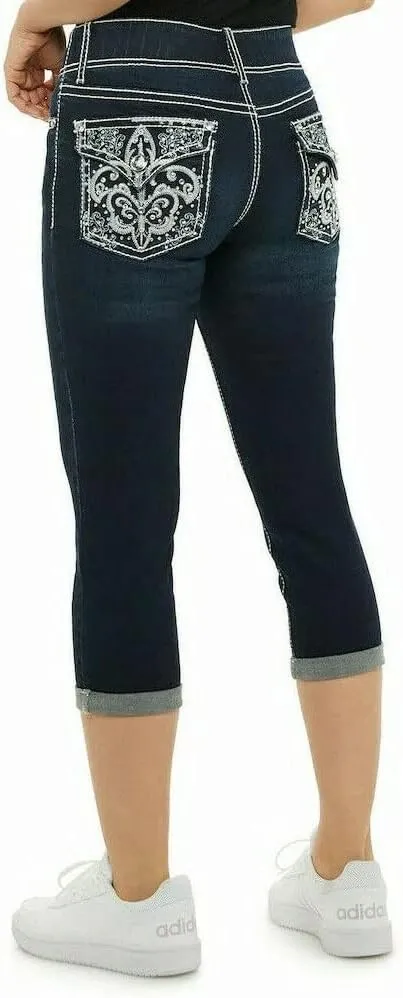APT.9 / Diamante Juniors Women's Capri Denim Jeans Skinny Ripped Distressed Stretch Pants