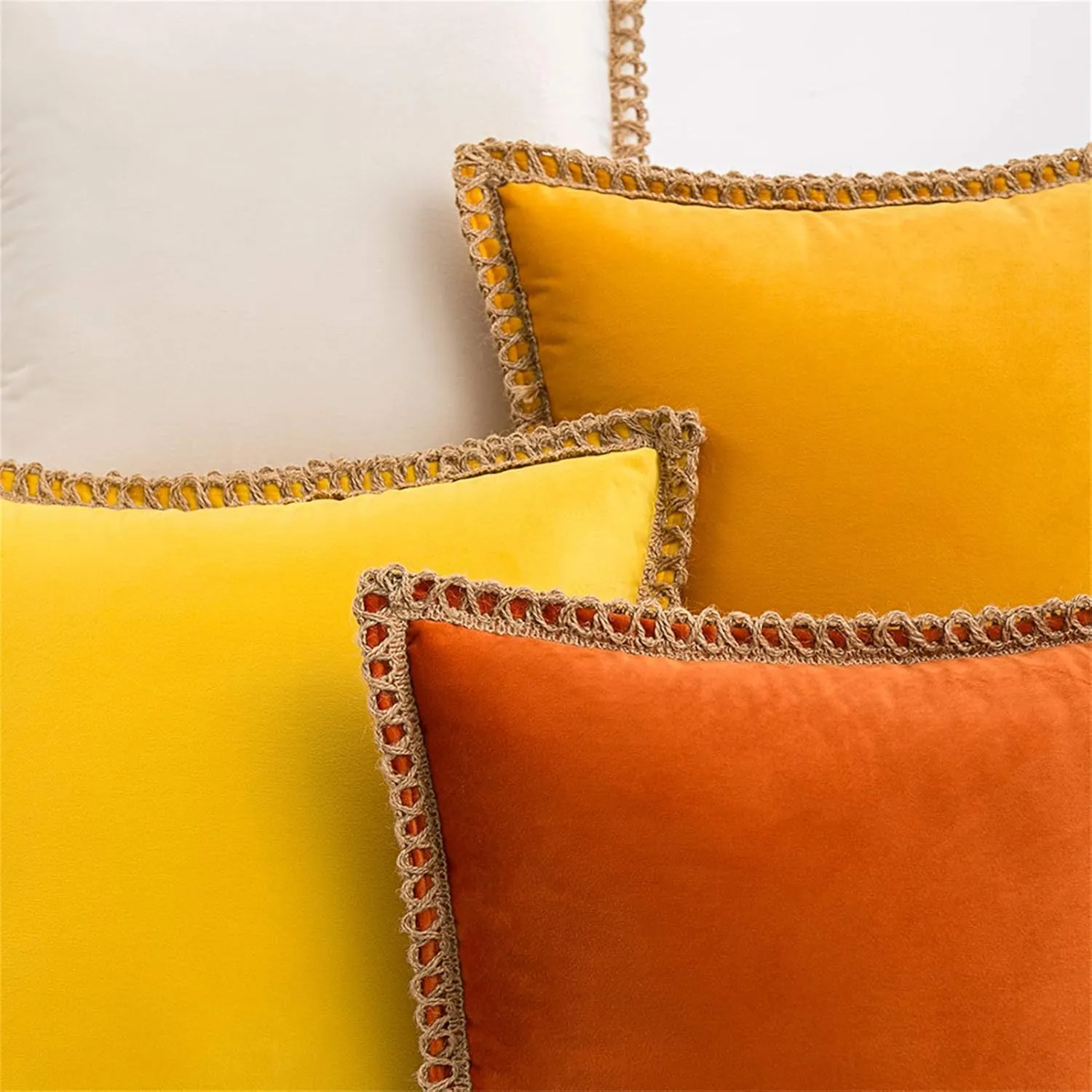 AQOTHES Set of 2 Velvet Decorative Throw Pillow Covers 18x18 Inch, Farmhouse Yellow Throw Pillows for Couch Sofa Bed Home Living Room Decor