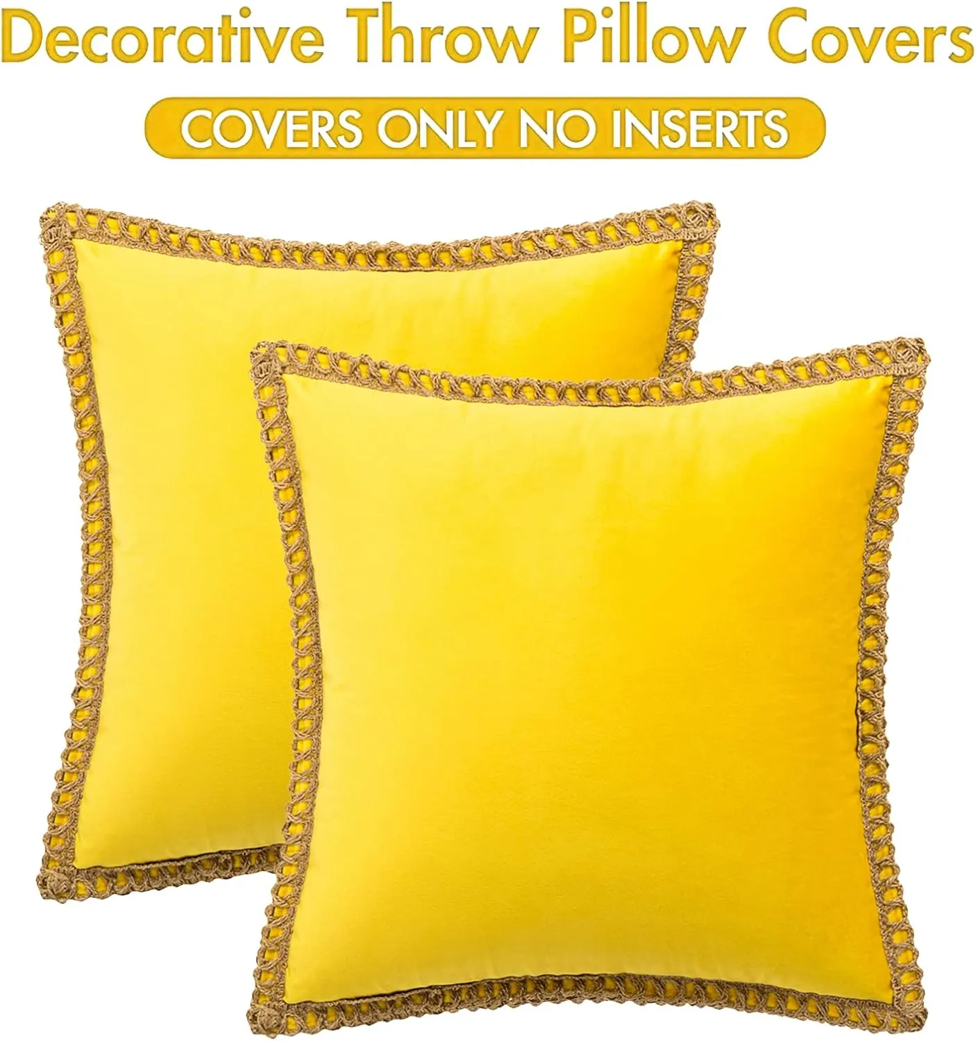 AQOTHES Set of 2 Velvet Decorative Throw Pillow Covers 18x18 Inch, Farmhouse Yellow Throw Pillows for Couch Sofa Bed Home Living Room Decor