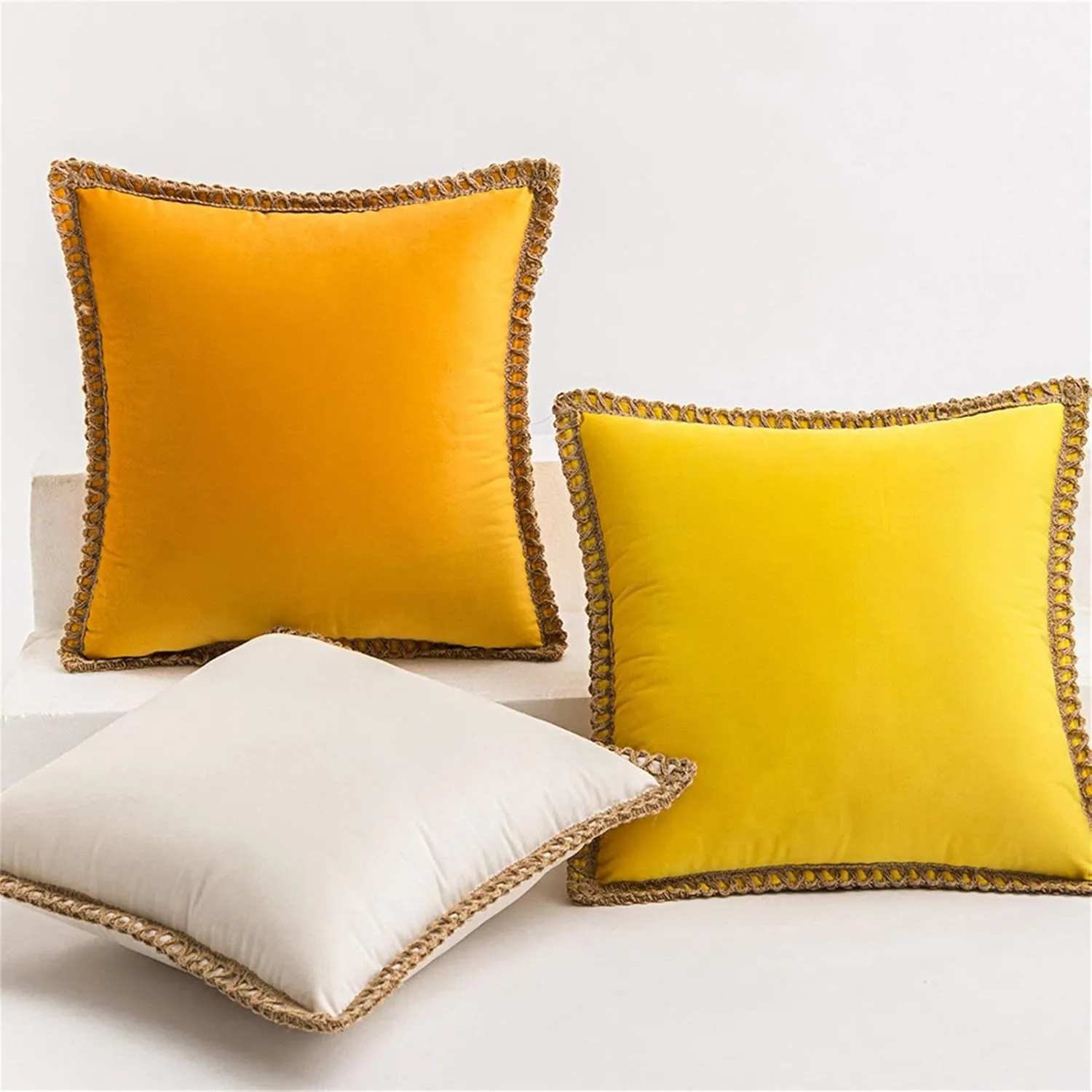 AQOTHES Set of 2 Velvet Decorative Throw Pillow Covers 18x18 Inch, Farmhouse Yellow Throw Pillows for Couch Sofa Bed Home Living Room Decor