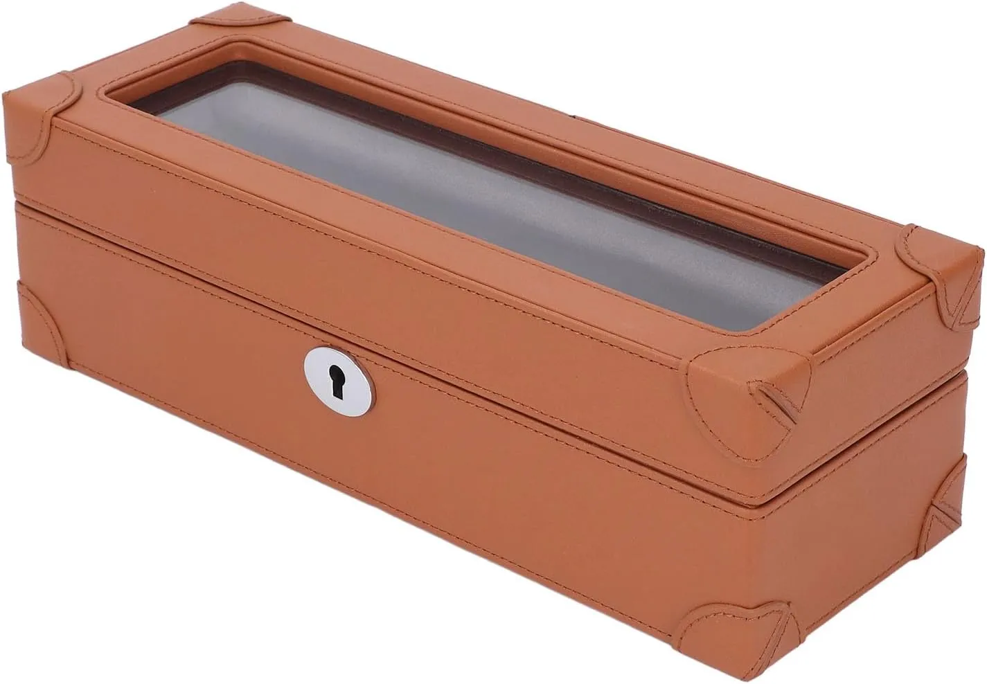 Aramox Watch Storage Box, 5 Slot Watch Box with Glass Window and Plush Lining, Mechanical Watch Storage Box (Brown)