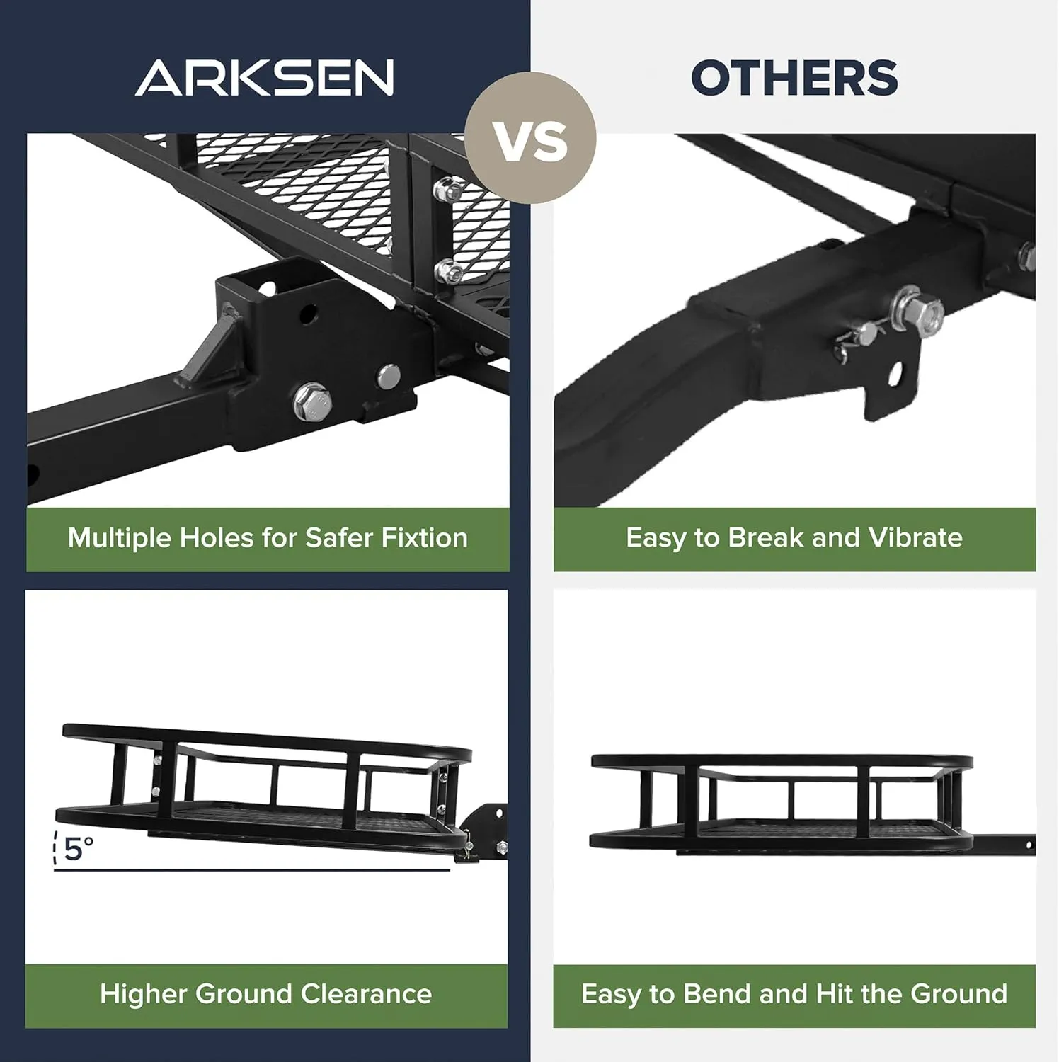 ARKSEN 60 x 23 x 5.5 Inch Folding Hitch Cargo Carrier with 600D PVC Waterproof Cargo Bag, 500 Lbs Capacity Heavy Duty 2 Inch Receiver Luggage Basket for SUV, Pickup Truck, Camping & Travel