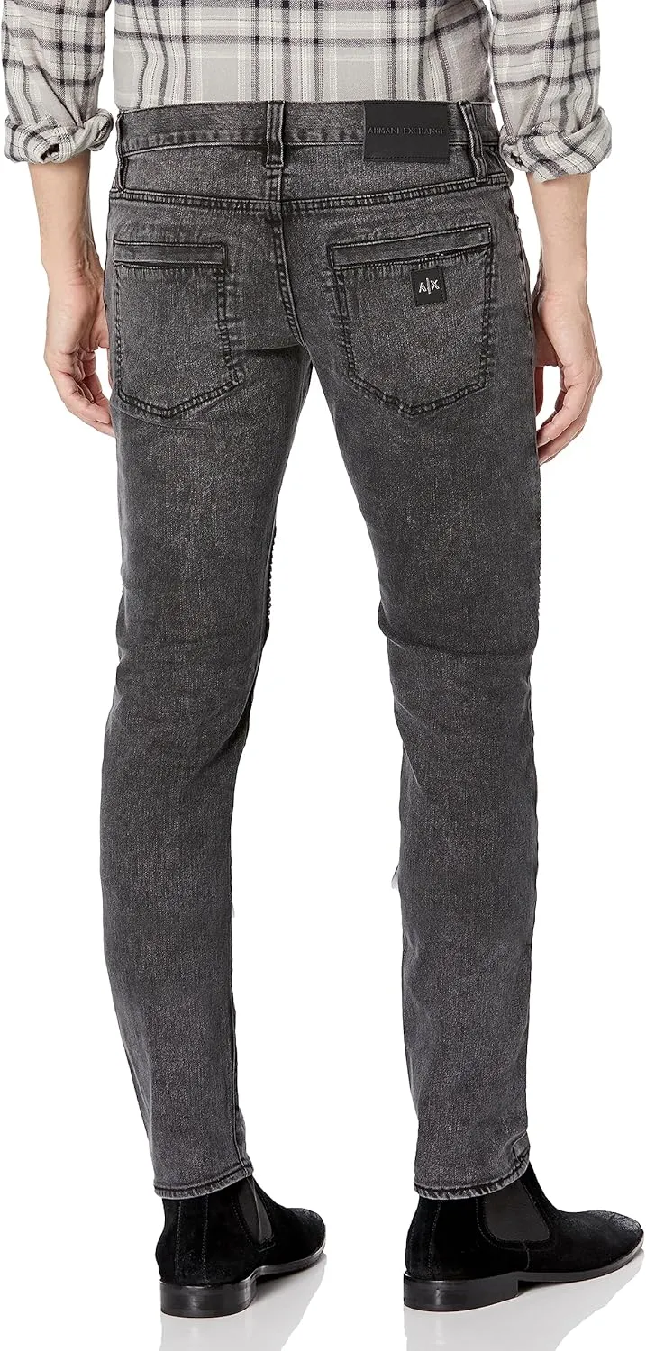 Armani Exchange Men's Distressed Grey Denim Skinny Biker Jeans