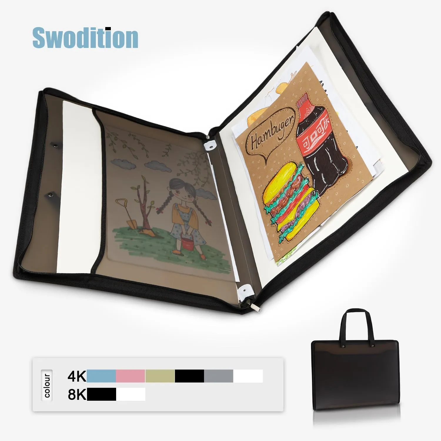 Art Portfolio Bags Storage Books (23.2 * 18.1inches) for Art Portfolio Folder, Posters Storage Bag with Zipper and Handle Mesh Folder Organizers for Poster, Painting Grey