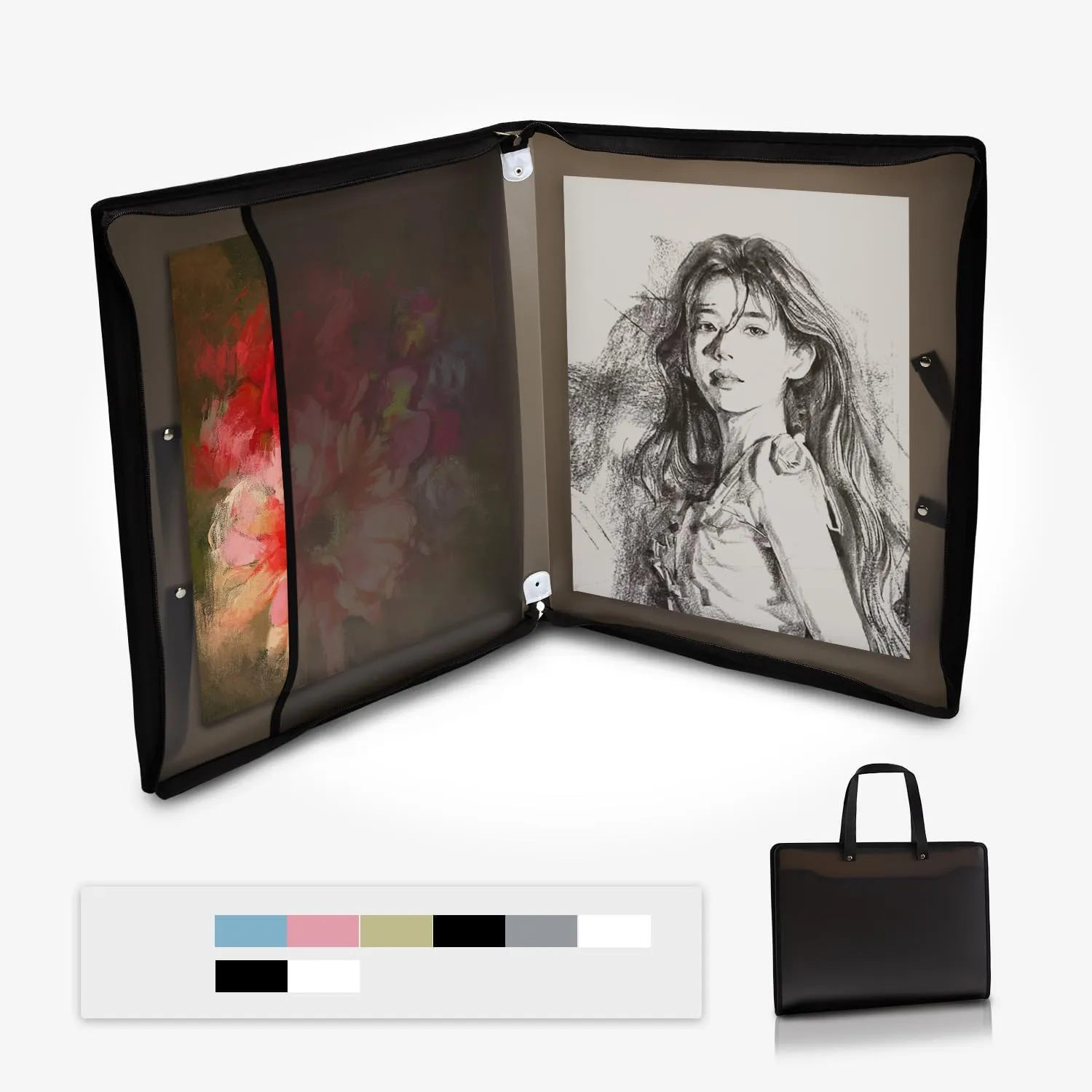 Art Portfolio Bags Storage Books (23.2 * 18.1inches) for Art Portfolio Folder, Posters Storage Bag with Zipper and Handle Mesh Folder Organizers for Poster, Painting Grey
