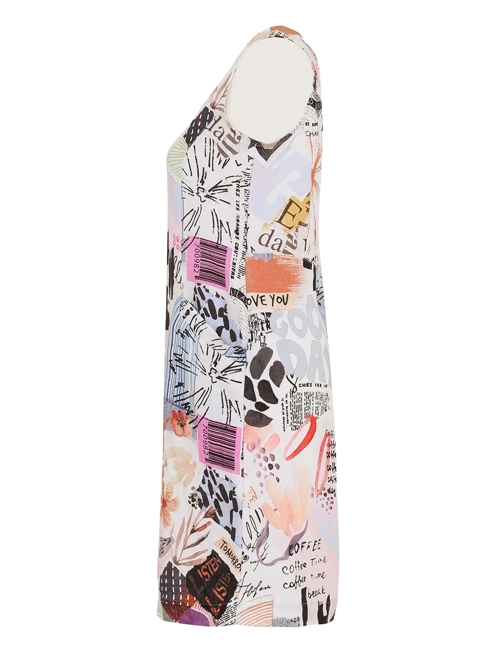 Artistic Collage Print Sleeveless Dress