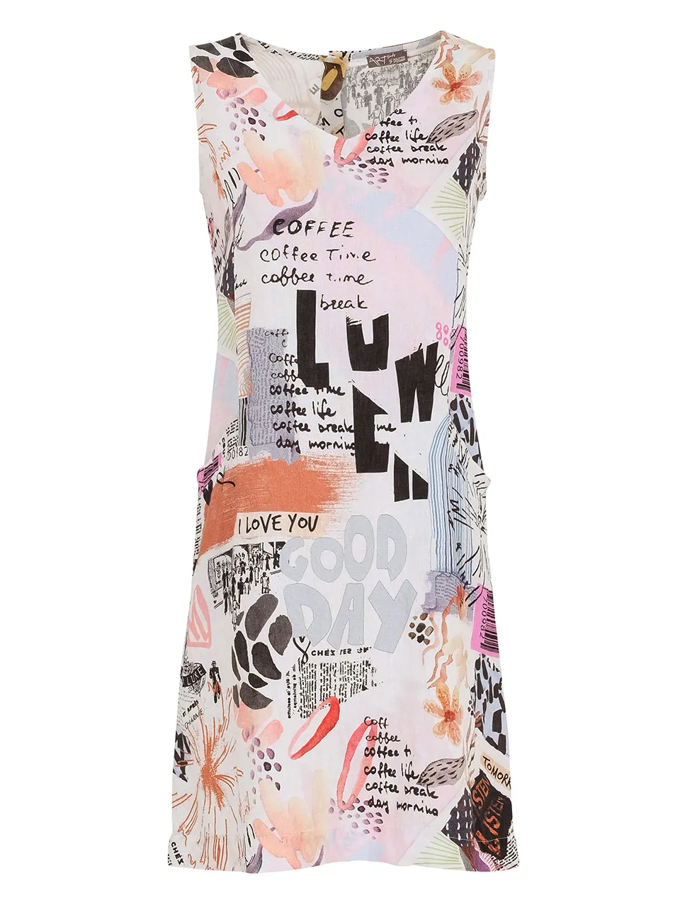 Artistic Collage Print Sleeveless Dress