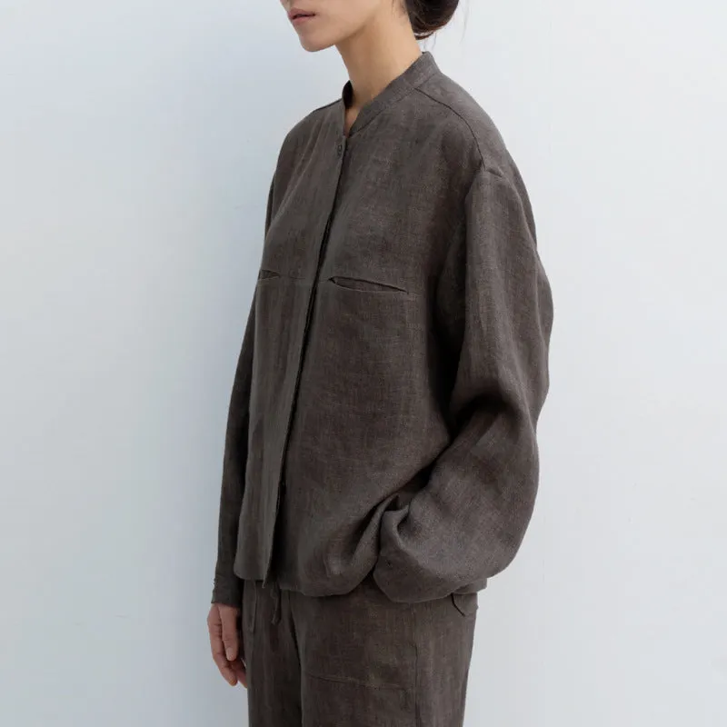 Artistic Stand Collar Linen Long Sleeve Shirt