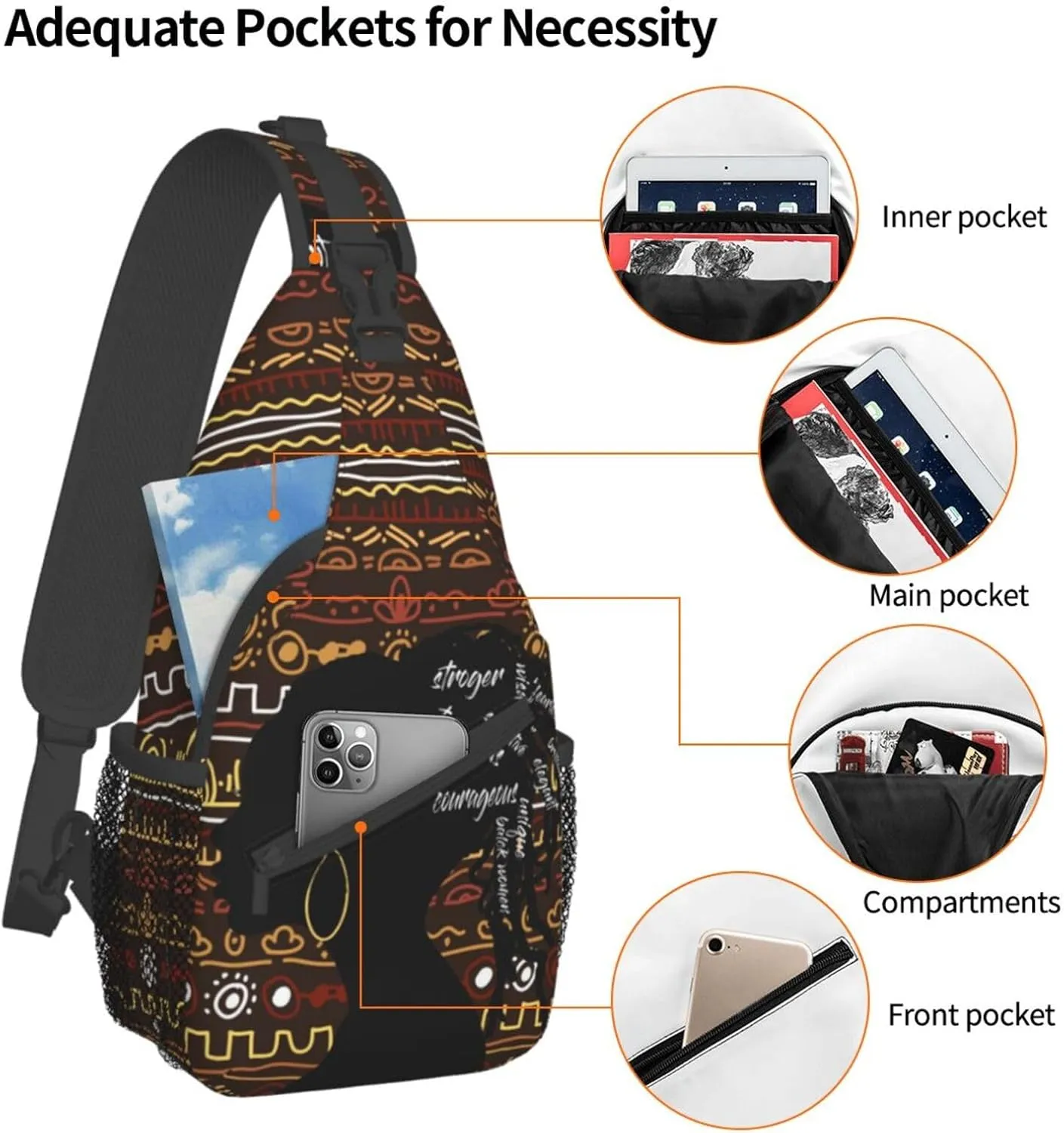 ASYG African American Womens Sling Bag African Women Crossbody Chest Daypack Casual Backpack Womens Shoulder Bag