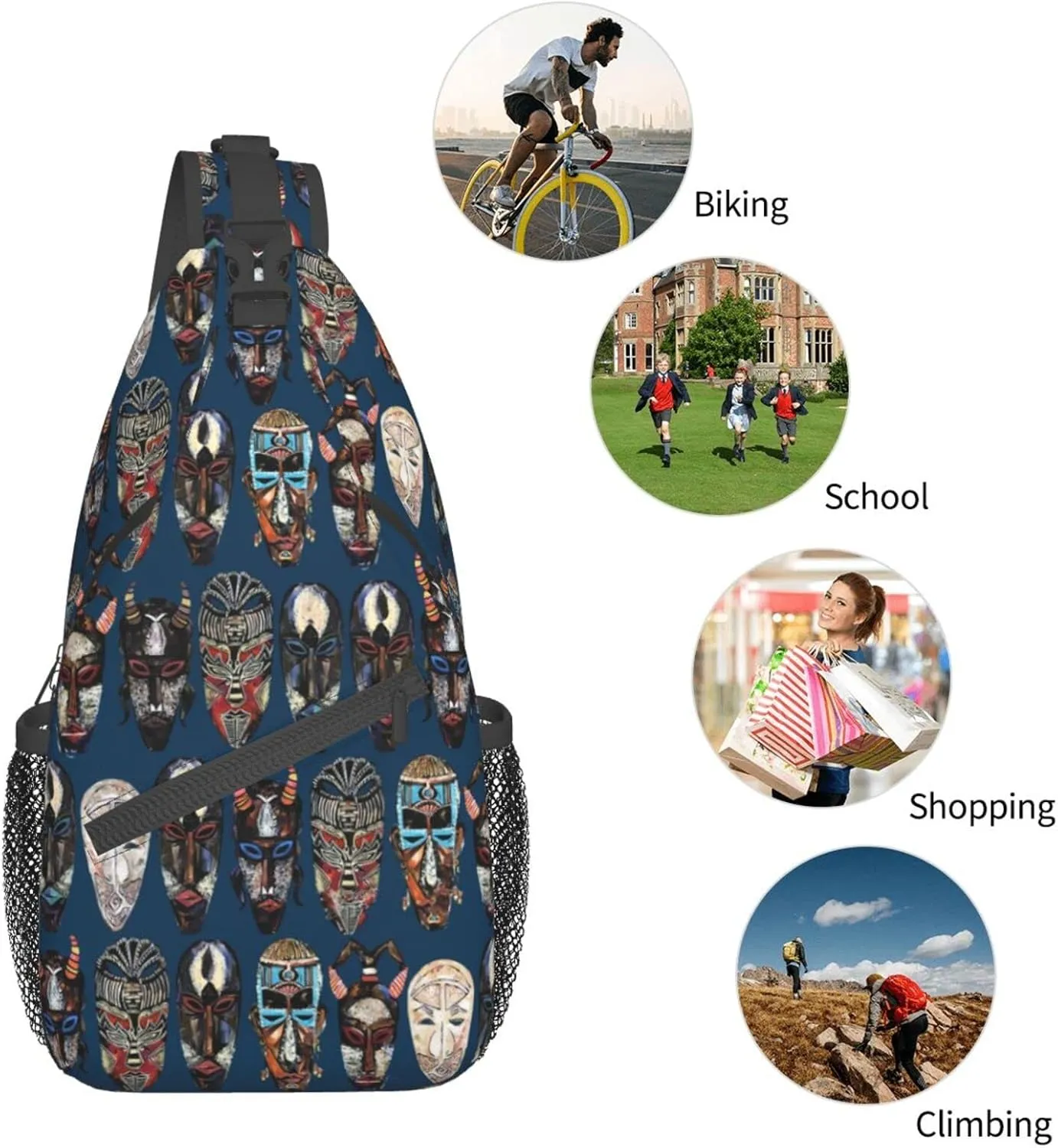 ASYG African Art Sling Bag Cute Crossbody Chest Daypack Casual Backpack African Shoulder Bag For Travel Picnic