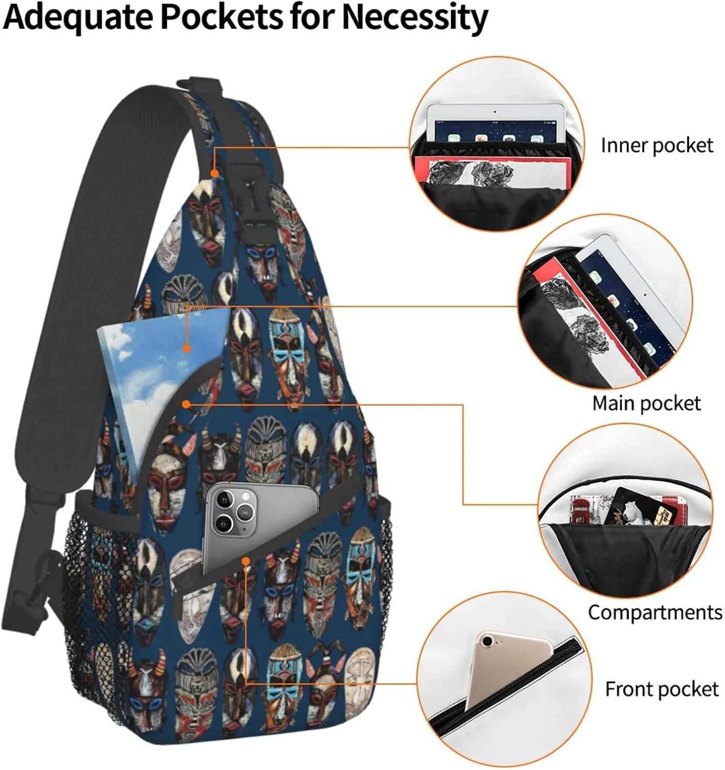 ASYG African Art Sling Bag Cute Crossbody Chest Daypack Casual Backpack African Shoulder Bag For Travel Picnic