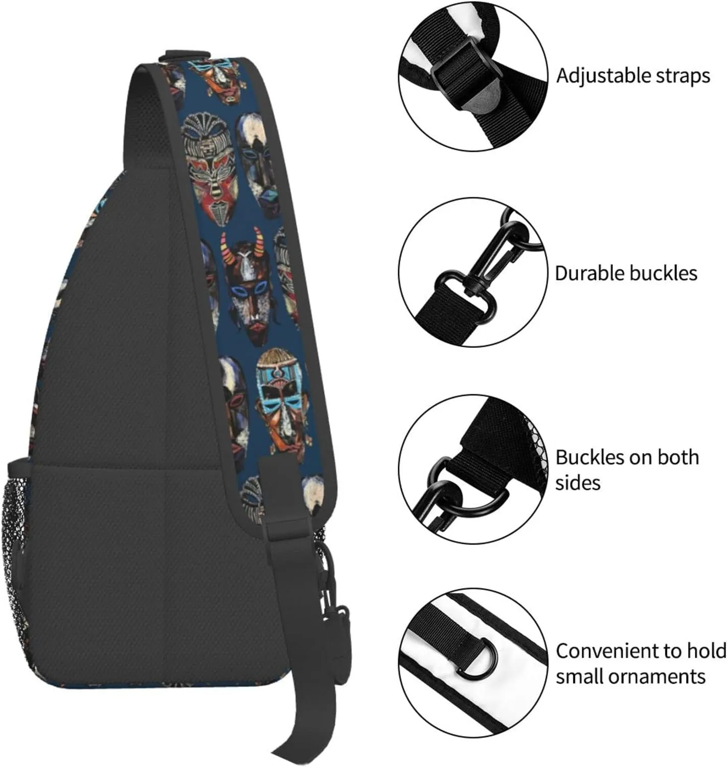ASYG African Art Sling Bag Cute Crossbody Chest Daypack Casual Backpack African Shoulder Bag For Travel Picnic