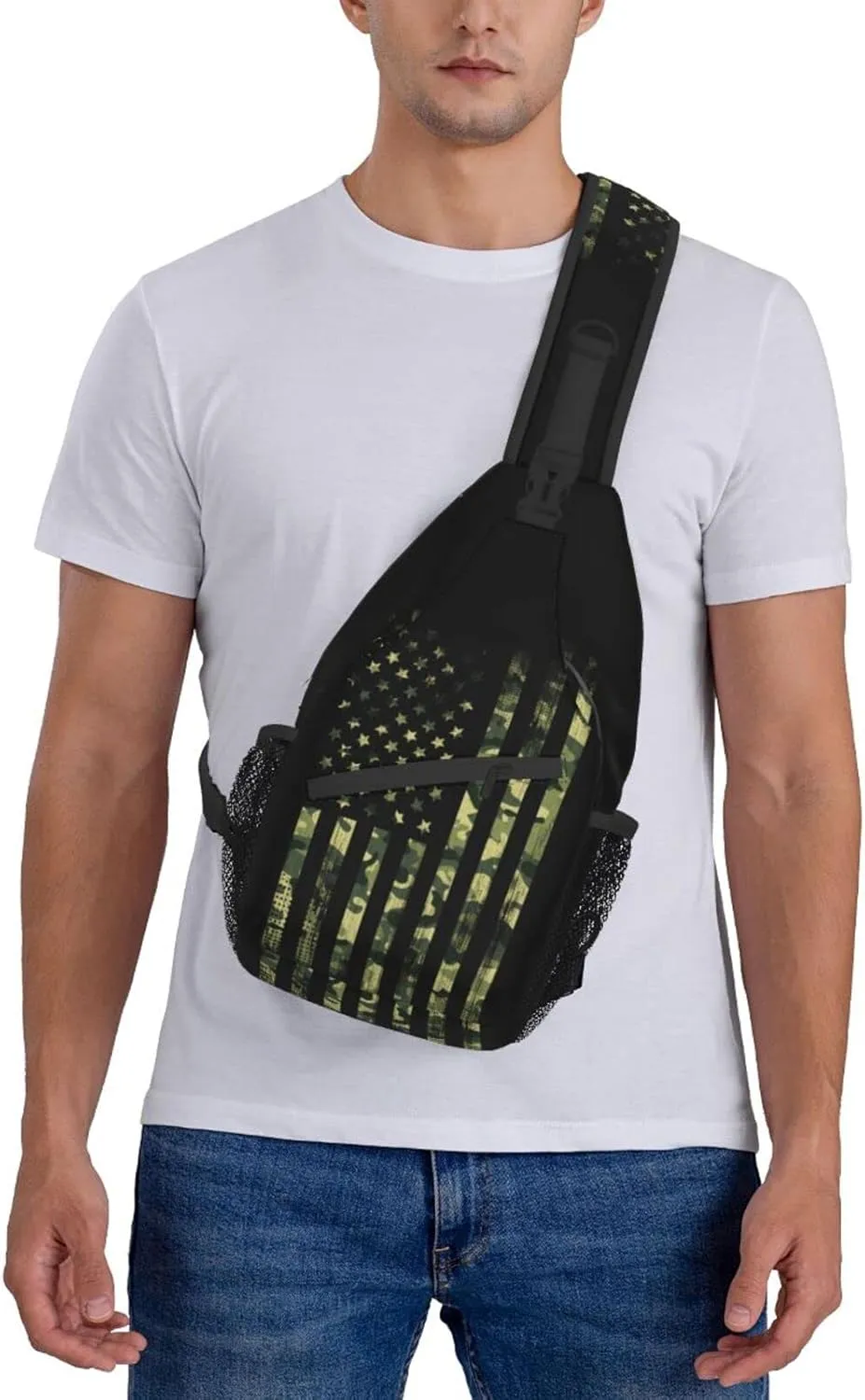 ASYG American Flag Sling Bag Crossbody Chest Daypack Casual Backpack Shoulder Bag For Travel Hiking Picnic