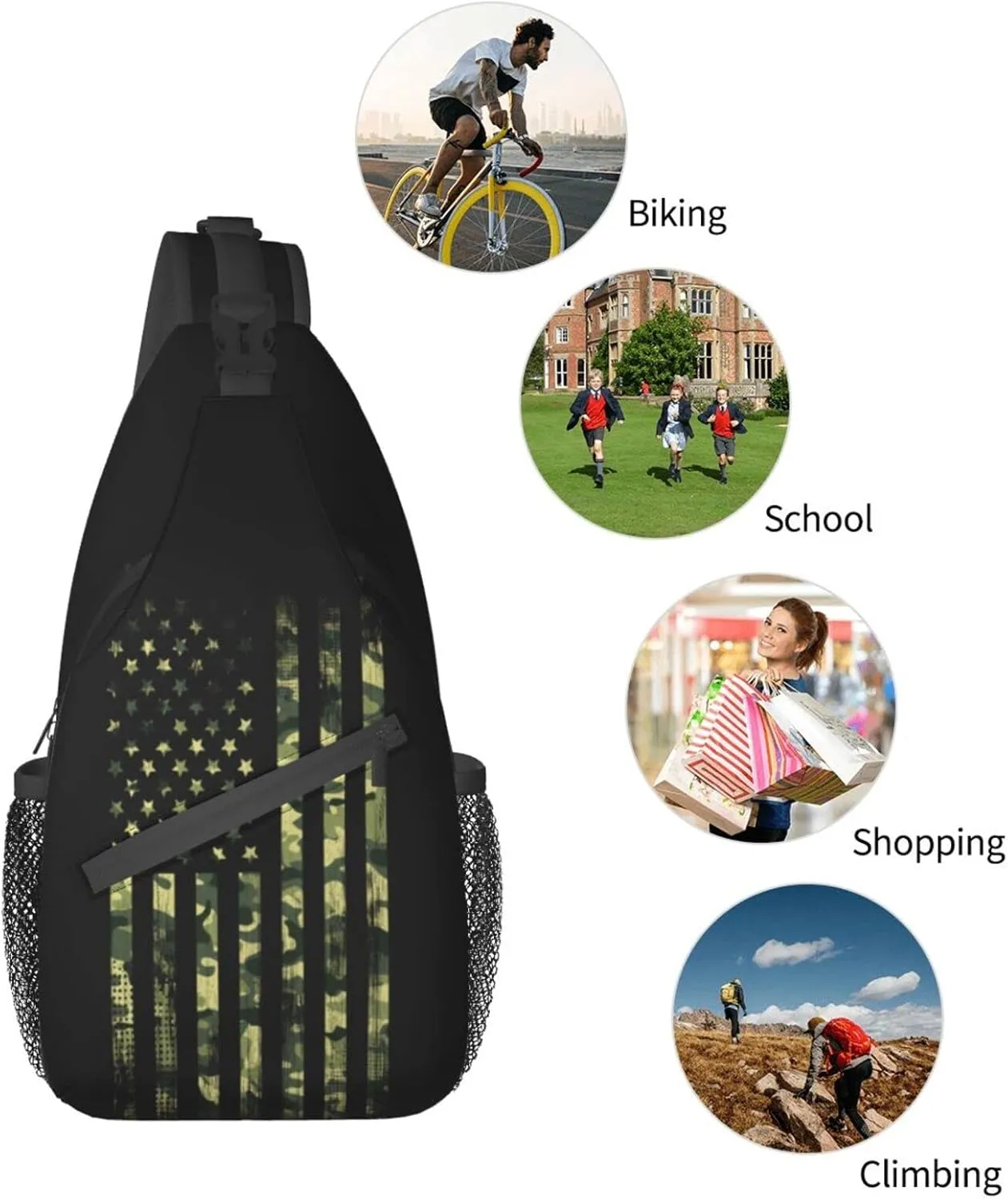 ASYG American Flag Sling Bag Crossbody Chest Daypack Casual Backpack Shoulder Bag For Travel Hiking Picnic