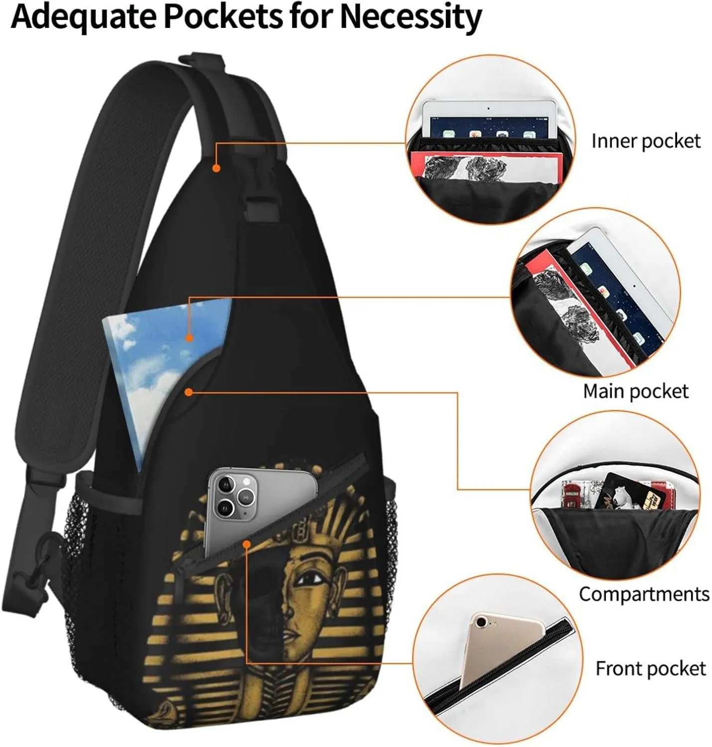 ASYG Ancient Egyptian Sling Bag Crossbody Chest Daypack Casual Backpack Egyptian Shoulder Bag Egyptian Decor