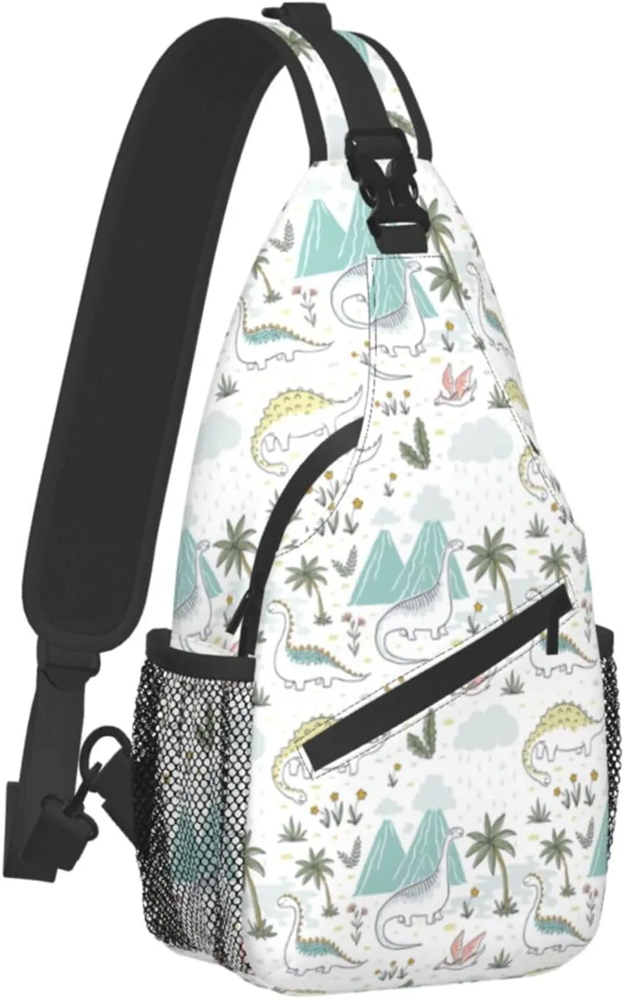 ASYG Dino Sling Bag Crossbody Chest Daypack Casual Backpack Dinosaur Shoulder Bag For Travel Hiking Sport Gym