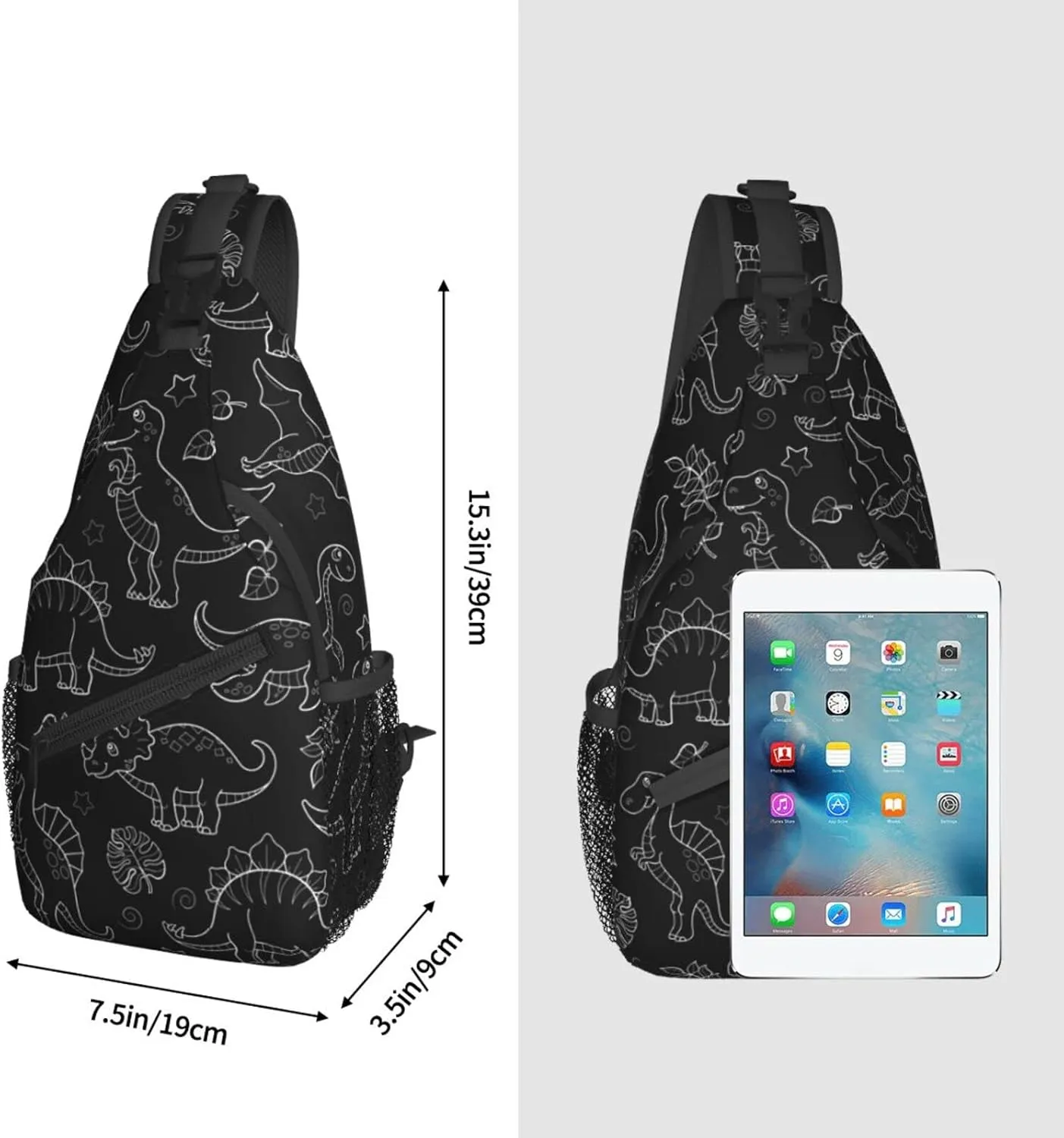 ASYG Dino Sling Bag Crossbody Chest Daypack Casual Backpack Dinosaur Shoulder Bag For Travel Hiking Sport Gym