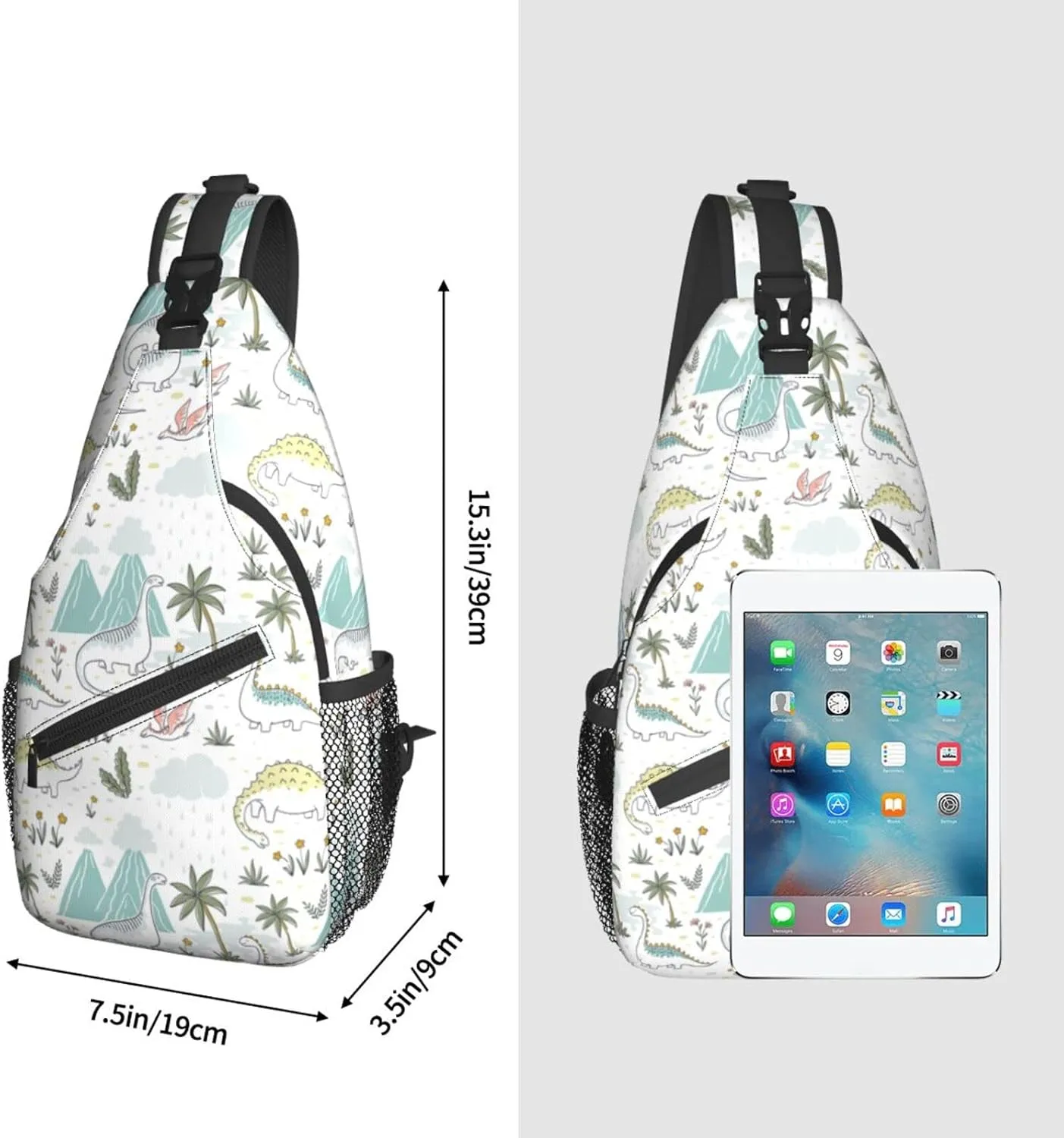 ASYG Dino Sling Bag Crossbody Chest Daypack Casual Backpack Dinosaur Shoulder Bag For Travel Hiking Sport Gym