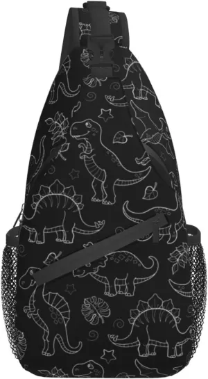 ASYG Dino Sling Bag Crossbody Chest Daypack Casual Backpack Dinosaur Shoulder Bag For Travel Hiking Sport Gym