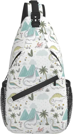 ASYG Dino Sling Bag Crossbody Chest Daypack Casual Backpack Dinosaur Shoulder Bag For Travel Hiking Sport Gym