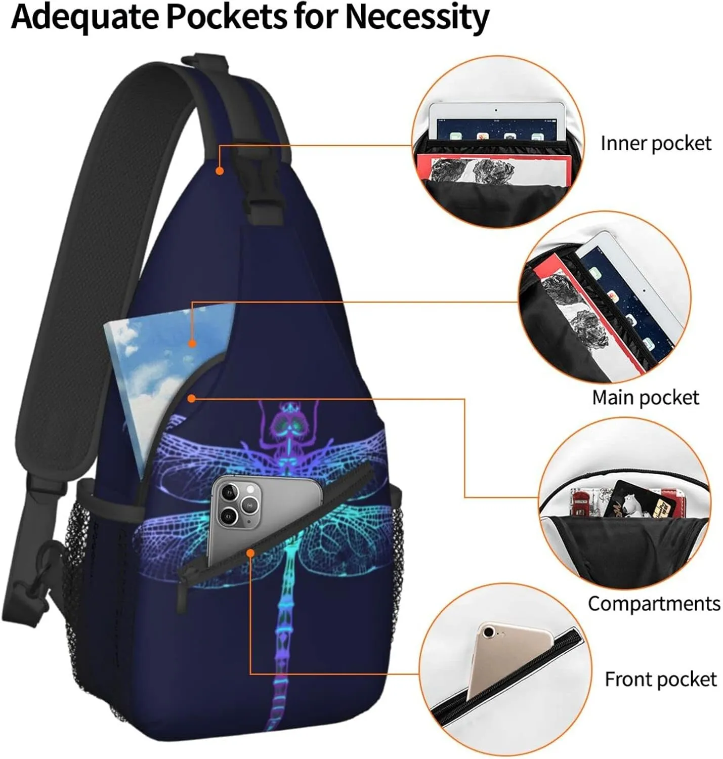 ASYG Dragonfly Sling Bag Crossbody Chest Daypack Casual Backpack Women Shoulder Bag For Travel Hiking Shopping Yoga