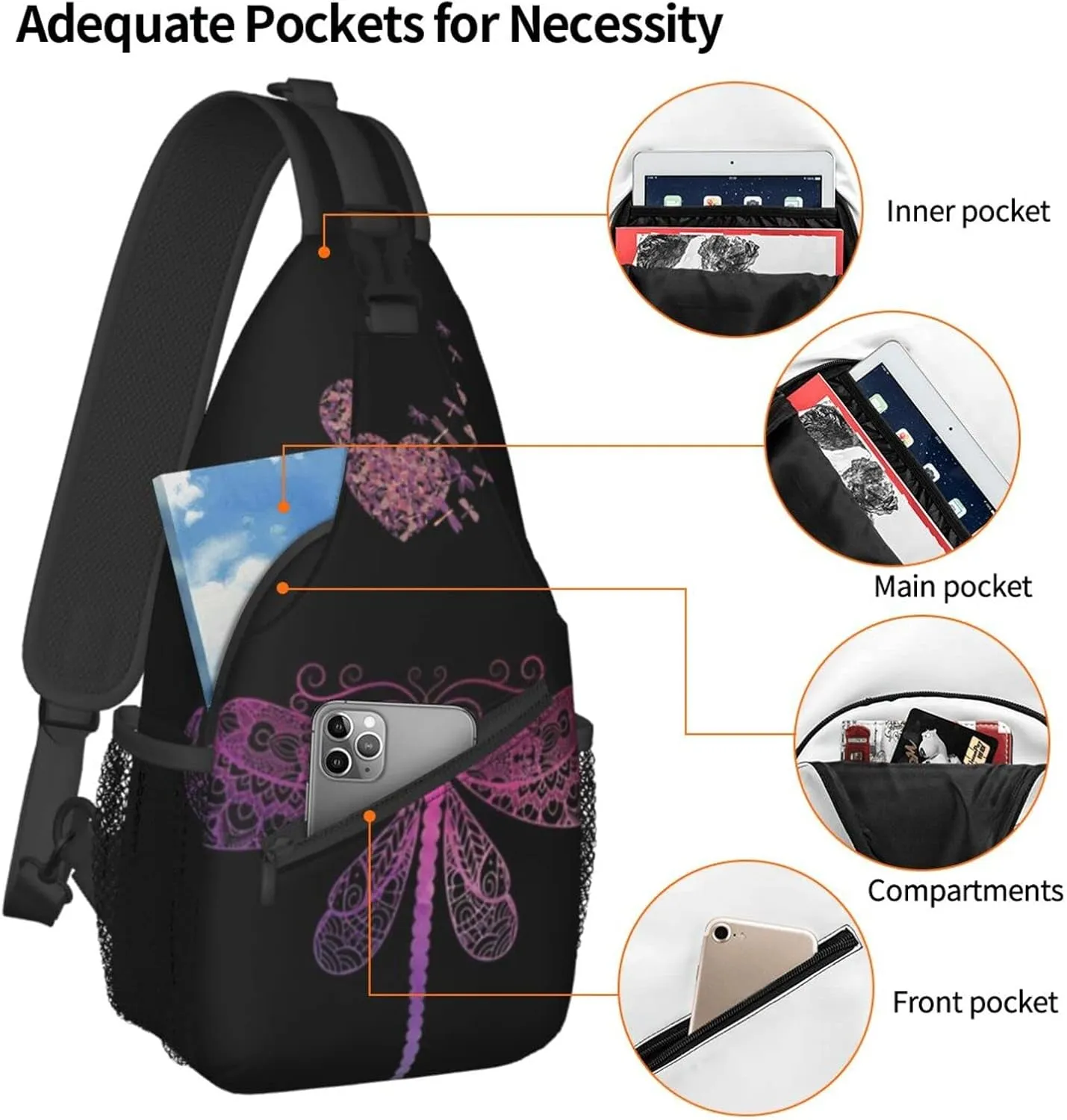 ASYG Dragonfly Sling Bag Crossbody Chest Daypack Casual Backpack Women Shoulder Bag For Travel Hiking Shopping Yoga