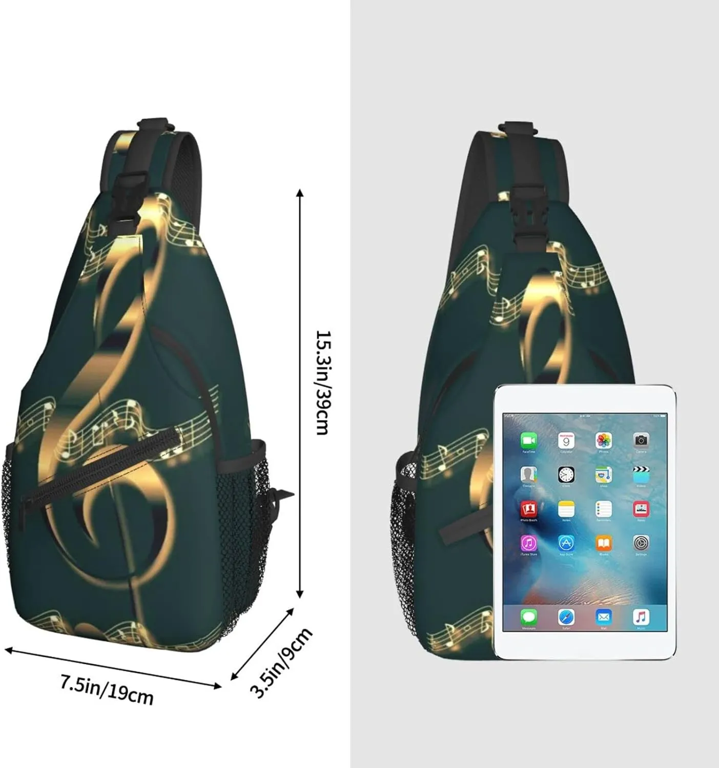 ASYG Music Sling Bag Crossbody Chest Daypack Casual Backpack Music Notes Shoulder Bag For Travel Hiking Sport Outdoor