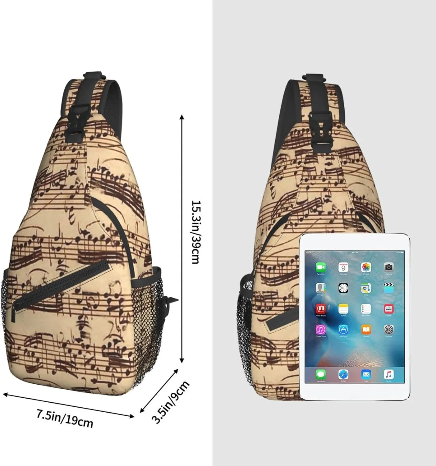 ASYG Music Sling Bag Crossbody Chest Daypack Casual Backpack Music Notes Shoulder Bag For Travel Hiking Sport Outdoor