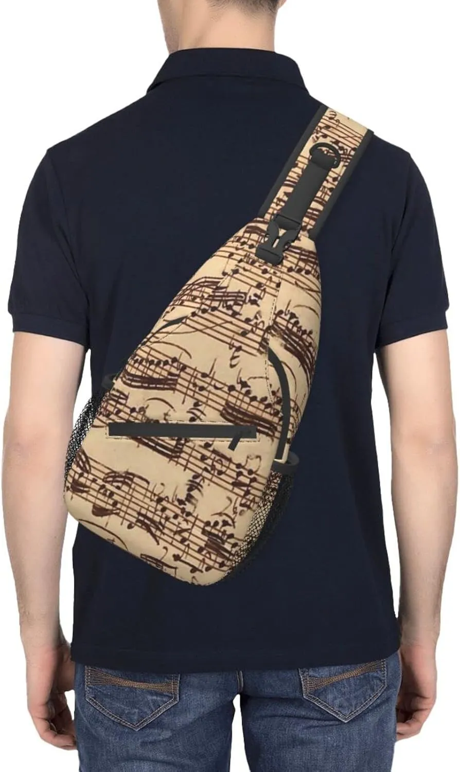 ASYG Music Sling Bag Crossbody Chest Daypack Casual Backpack Music Notes Shoulder Bag For Travel Hiking Sport Outdoor