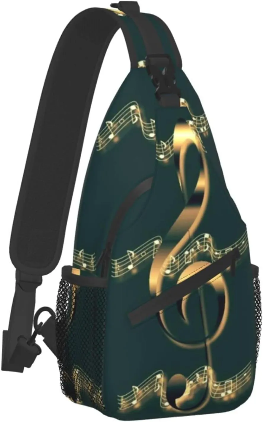 ASYG Music Sling Bag Crossbody Chest Daypack Casual Backpack Music Notes Shoulder Bag For Travel Hiking Sport Outdoor