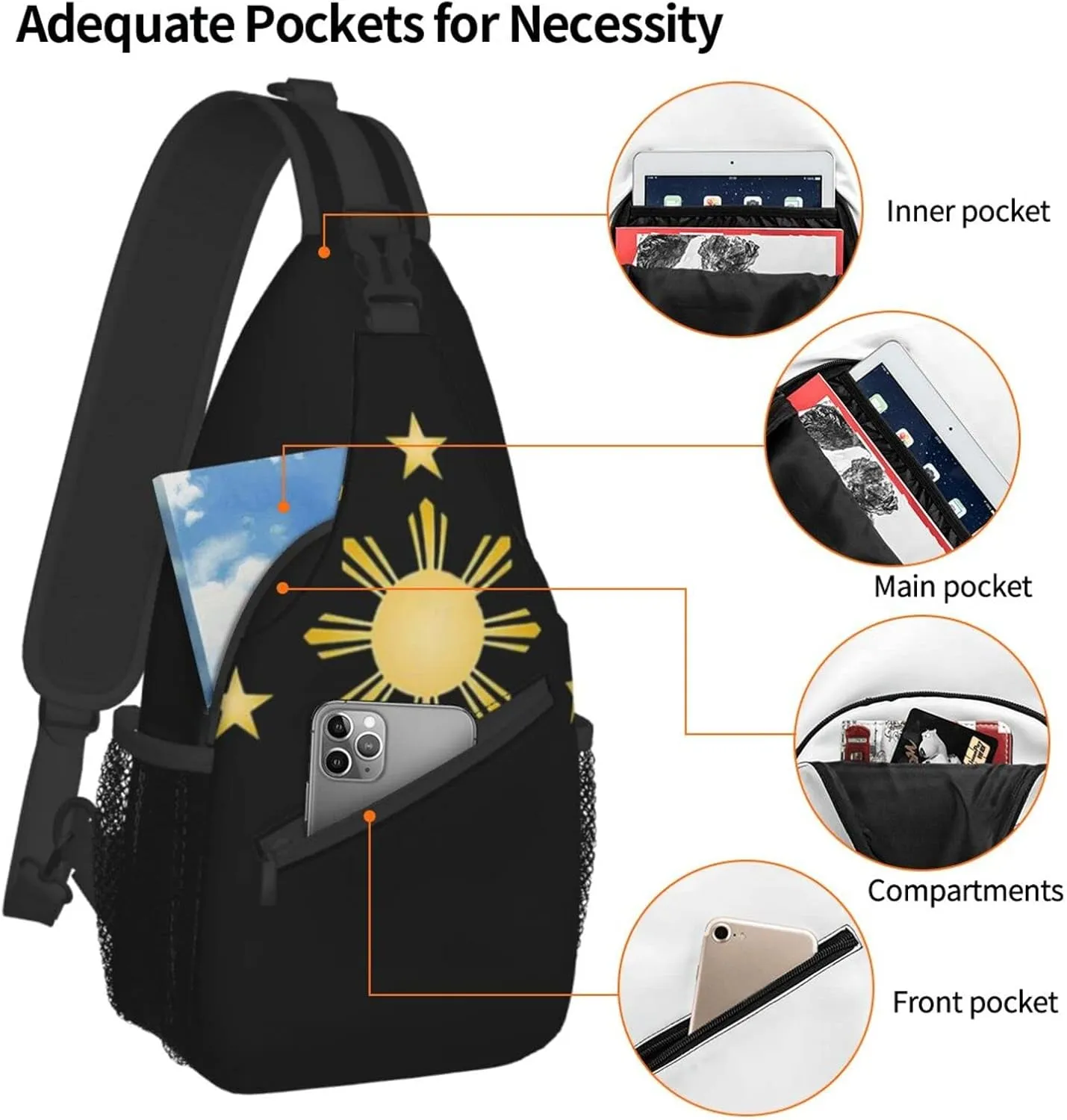 ASYG Philippine Sling Bag Philippine Flag Crossbody Chest Daypack Casual Backpack Filipino Shoulder Bag For Travel Picnic