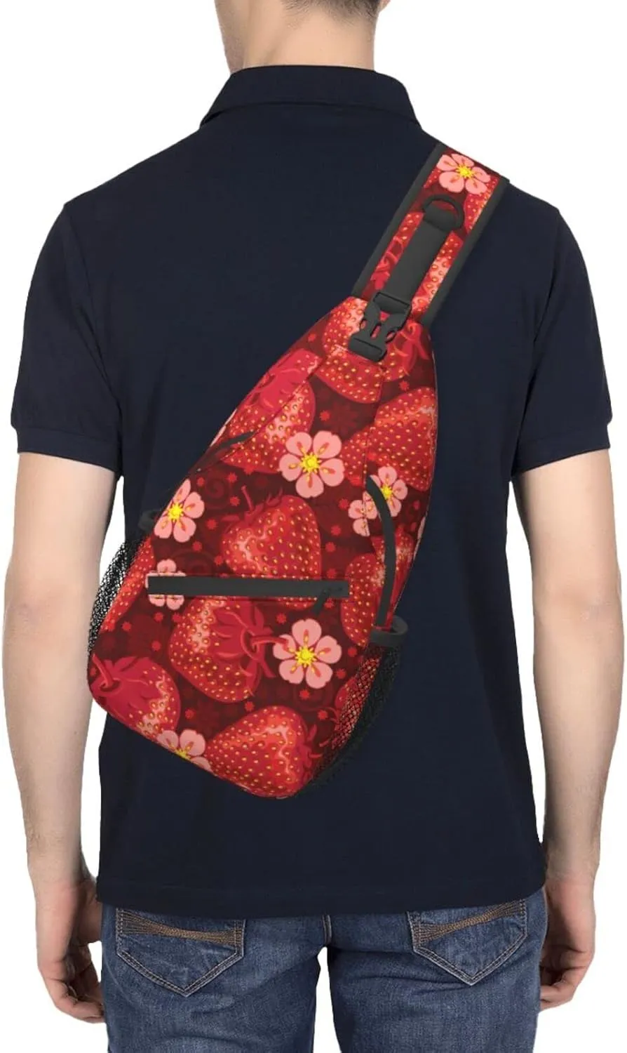 ASYG Strawberry Sling Bag Cute Crossbody Chest Daypack Casual Backpack Women Shoulder Bag For Travel Picnic