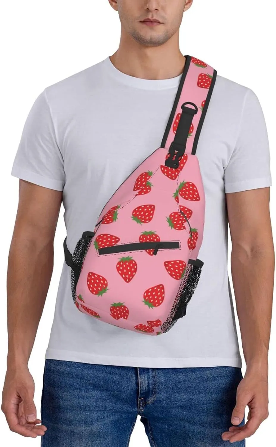 ASYG Strawberry Sling Bag Cute Crossbody Chest Daypack Casual Backpack Women Shoulder Bag For Travel Picnic