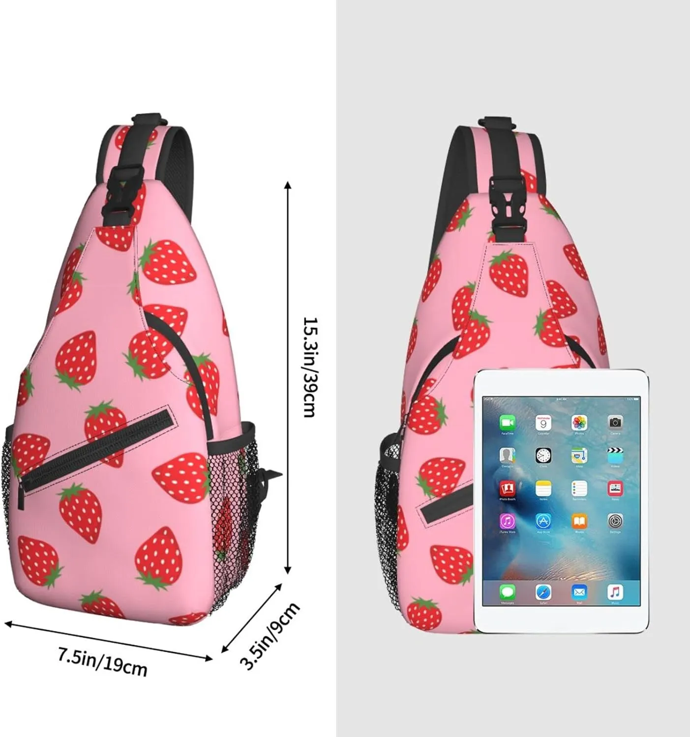ASYG Strawberry Sling Bag Cute Crossbody Chest Daypack Casual Backpack Women Shoulder Bag For Travel Picnic