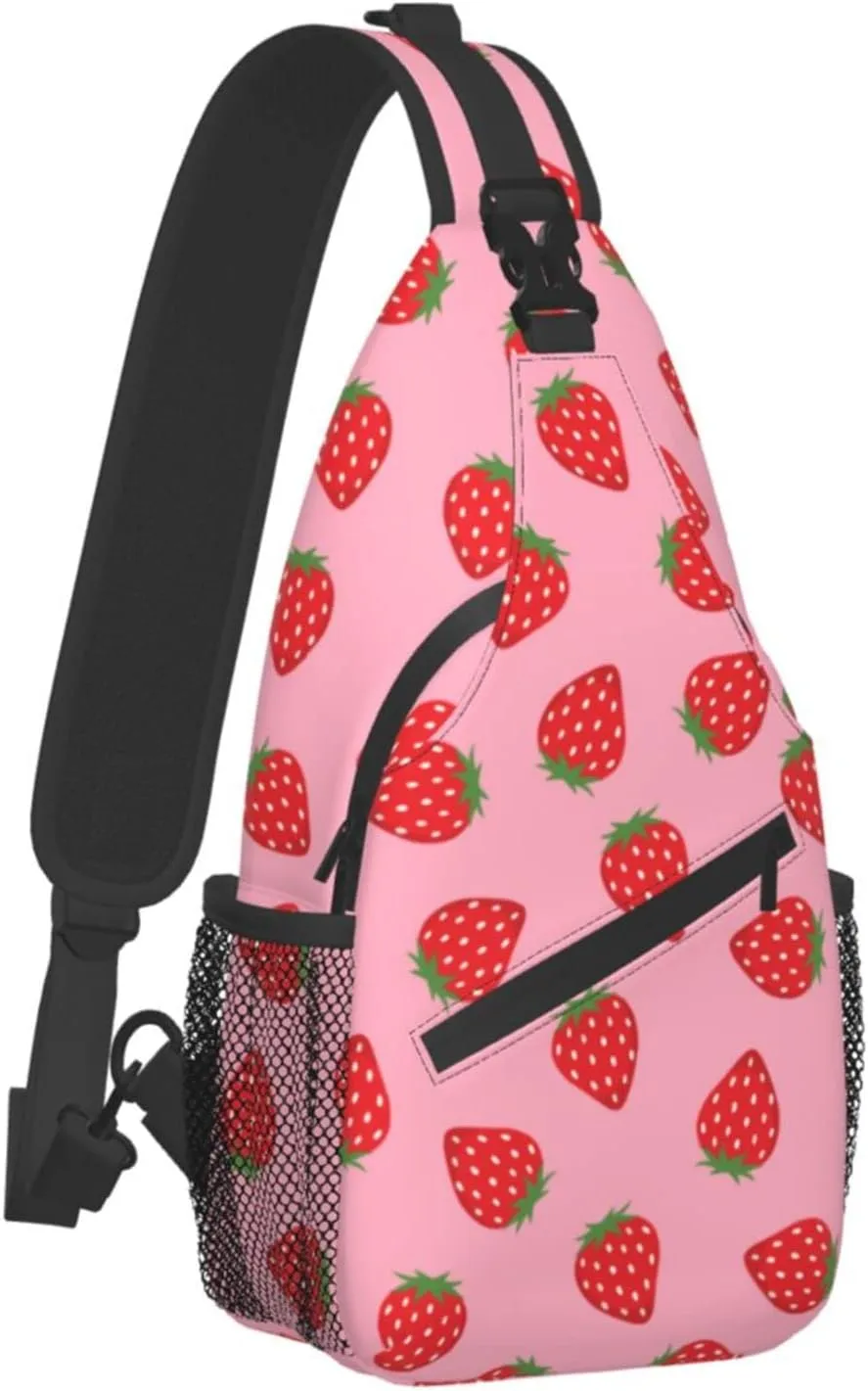 ASYG Strawberry Sling Bag Cute Crossbody Chest Daypack Casual Backpack Women Shoulder Bag For Travel Picnic