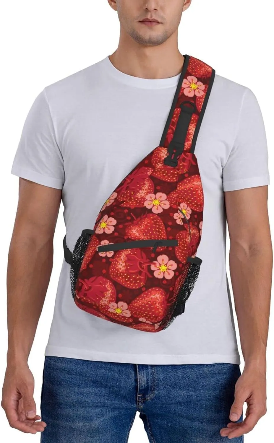 ASYG Strawberry Sling Bag Cute Crossbody Chest Daypack Casual Backpack Women Shoulder Bag For Travel Picnic