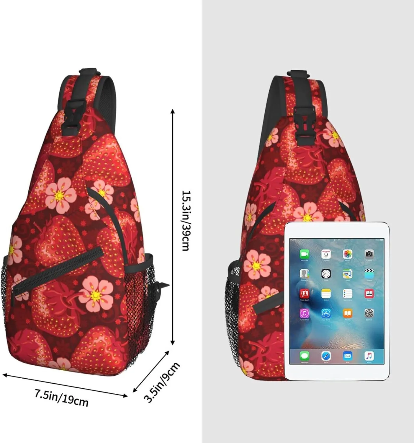 ASYG Strawberry Sling Bag Cute Crossbody Chest Daypack Casual Backpack Women Shoulder Bag For Travel Picnic