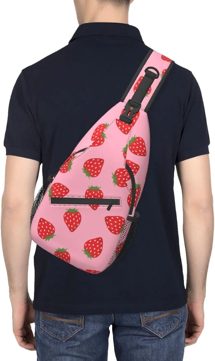 ASYG Strawberry Sling Bag Cute Crossbody Chest Daypack Casual Backpack Women Shoulder Bag For Travel Picnic