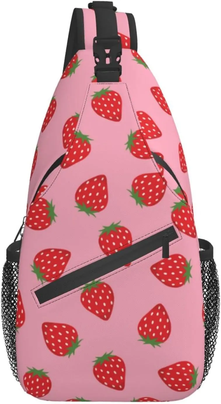 ASYG Strawberry Sling Bag Cute Crossbody Chest Daypack Casual Backpack Women Shoulder Bag For Travel Picnic