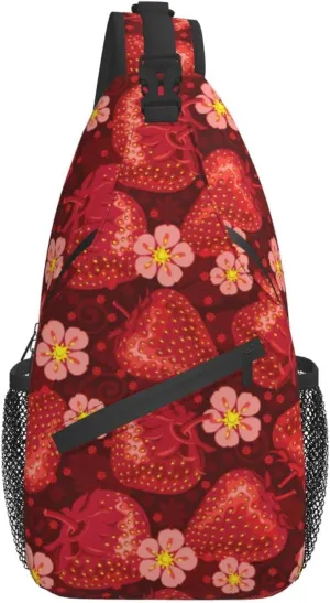 ASYG Strawberry Sling Bag Cute Crossbody Chest Daypack Casual Backpack Women Shoulder Bag For Travel Picnic