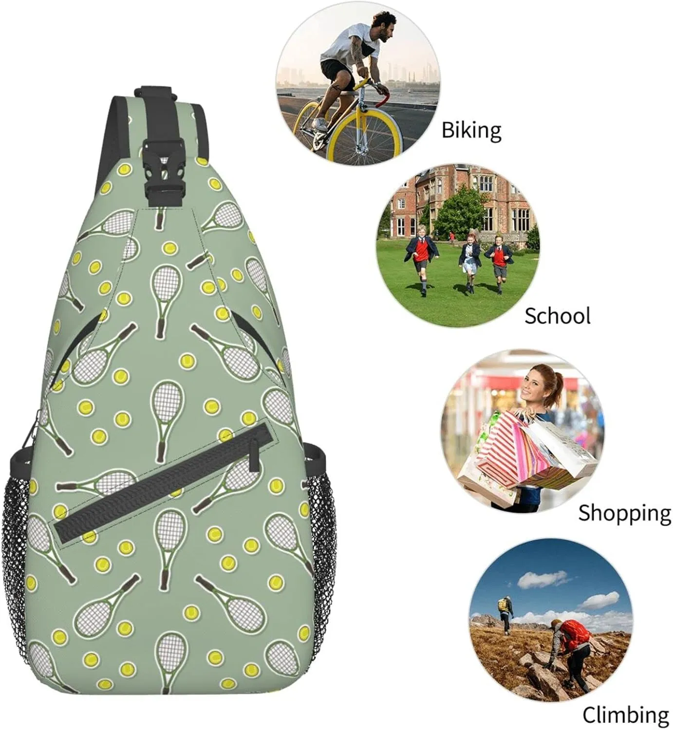 ASYG Tennis Sling Bag Sport Crossbody Chest Daypack Casual Backpack Tennis Shoulder Bag For Travel Picnic