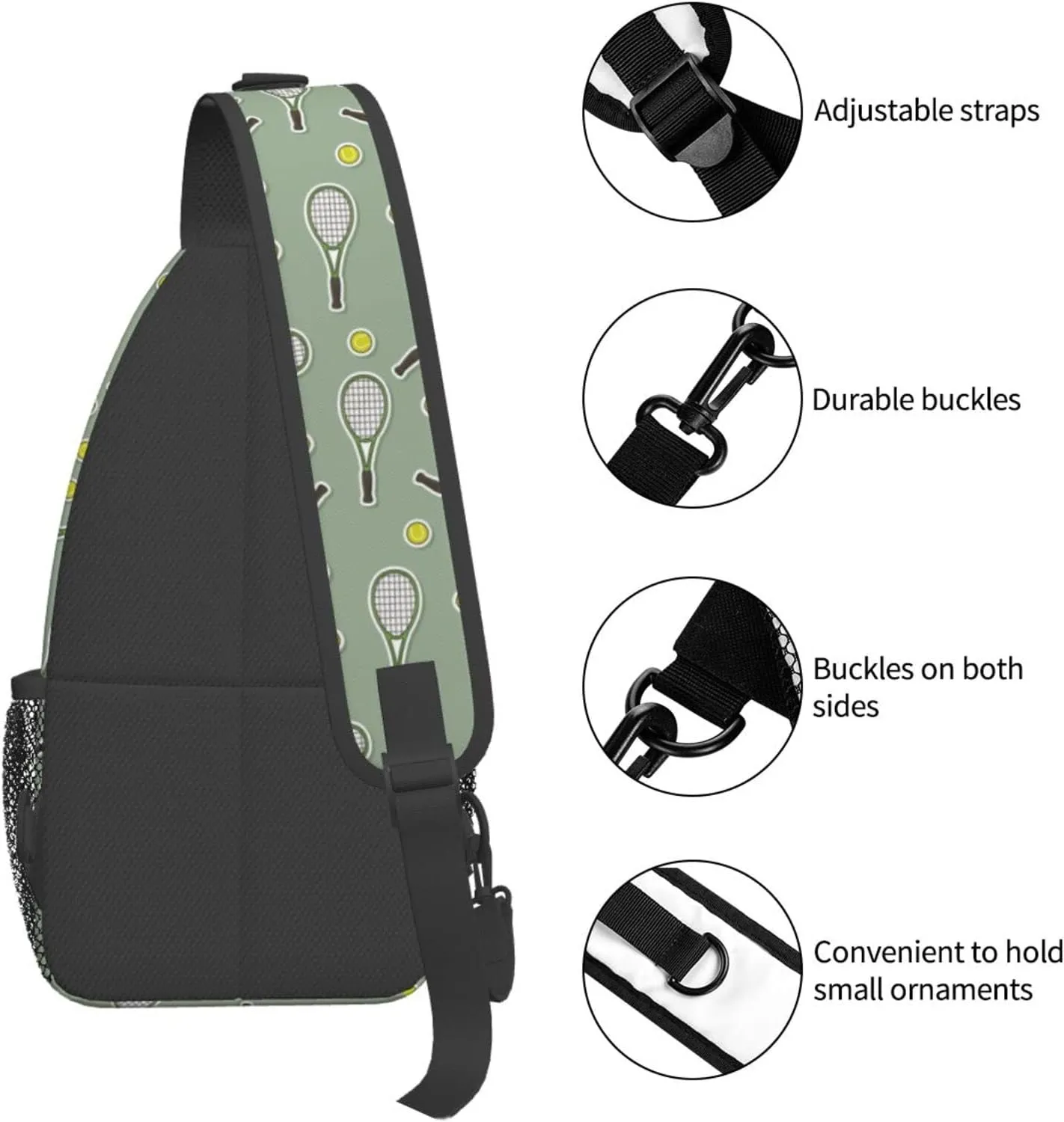 ASYG Tennis Sling Bag Sport Crossbody Chest Daypack Casual Backpack Tennis Shoulder Bag For Travel Picnic