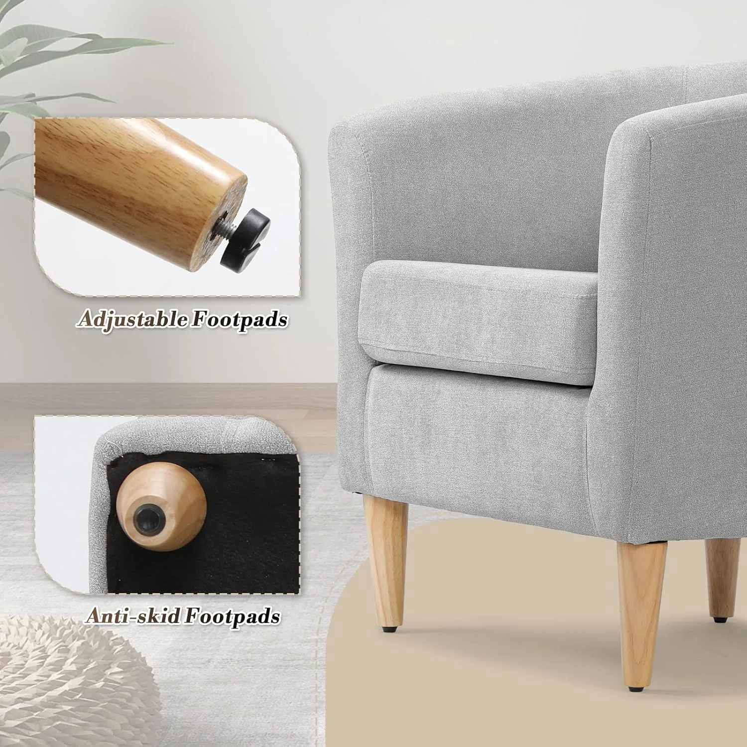 Athena Collection Modern Barrel Accent Chair with Ottoman, Furry Cozy Reading Arm Chair for Adults, Comfy Uphosltered Sofa Armchair with Footrest for Living Room, Bedroom, Small Space, Grey