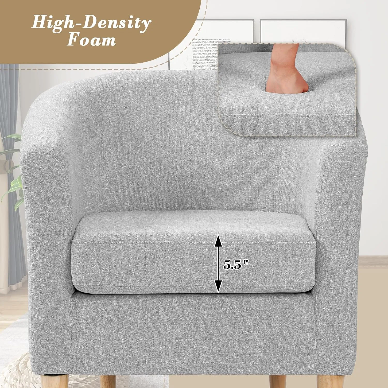 Athena Collection Modern Barrel Accent Chair with Ottoman, Furry Cozy Reading Arm Chair for Adults, Comfy Uphosltered Sofa Armchair with Footrest for Living Room, Bedroom, Small Space, Grey