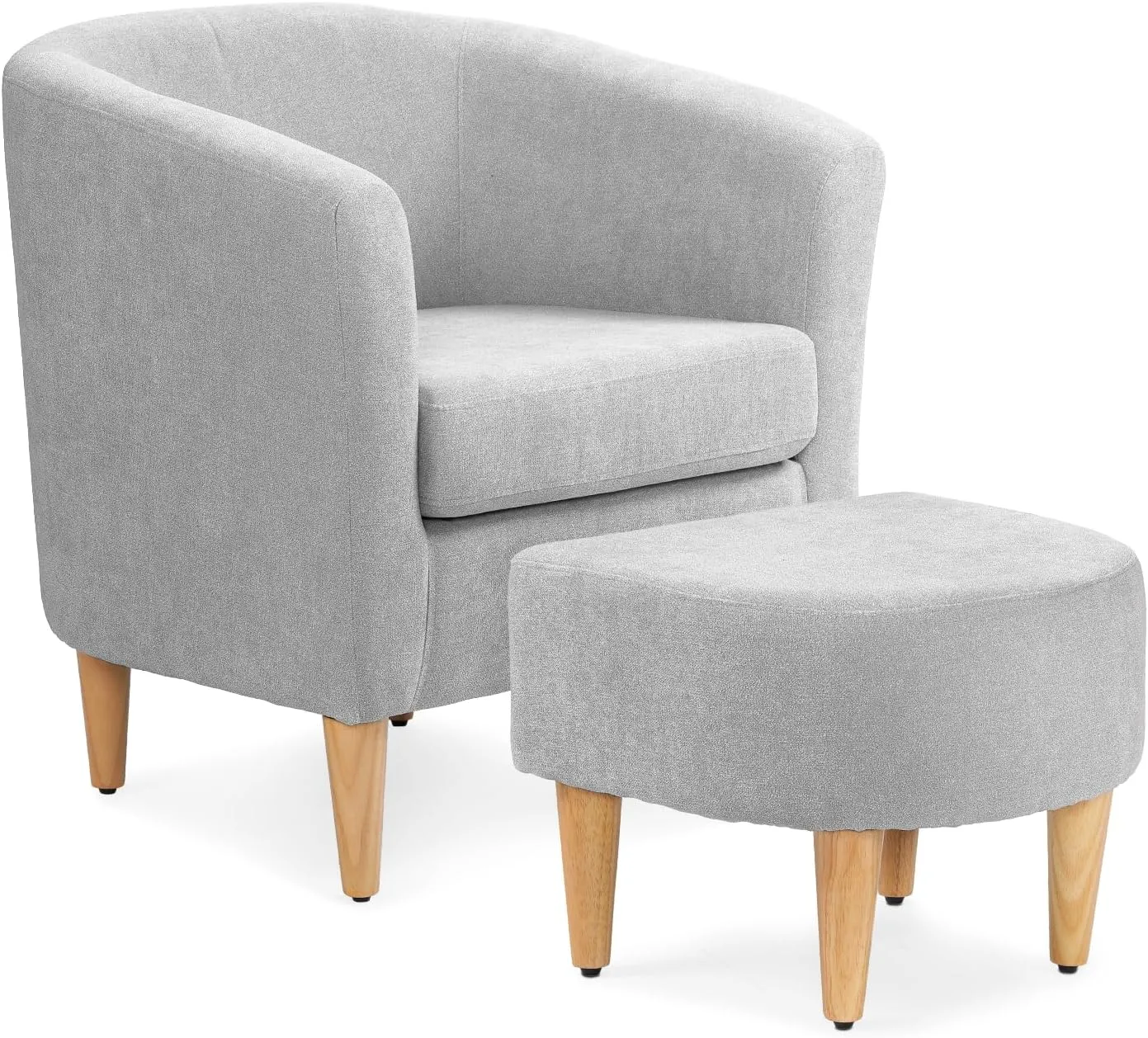 Athena Collection Modern Barrel Accent Chair with Ottoman, Furry Cozy Reading Arm Chair for Adults, Comfy Uphosltered Sofa Armchair with Footrest for Living Room, Bedroom, Small Space, Grey