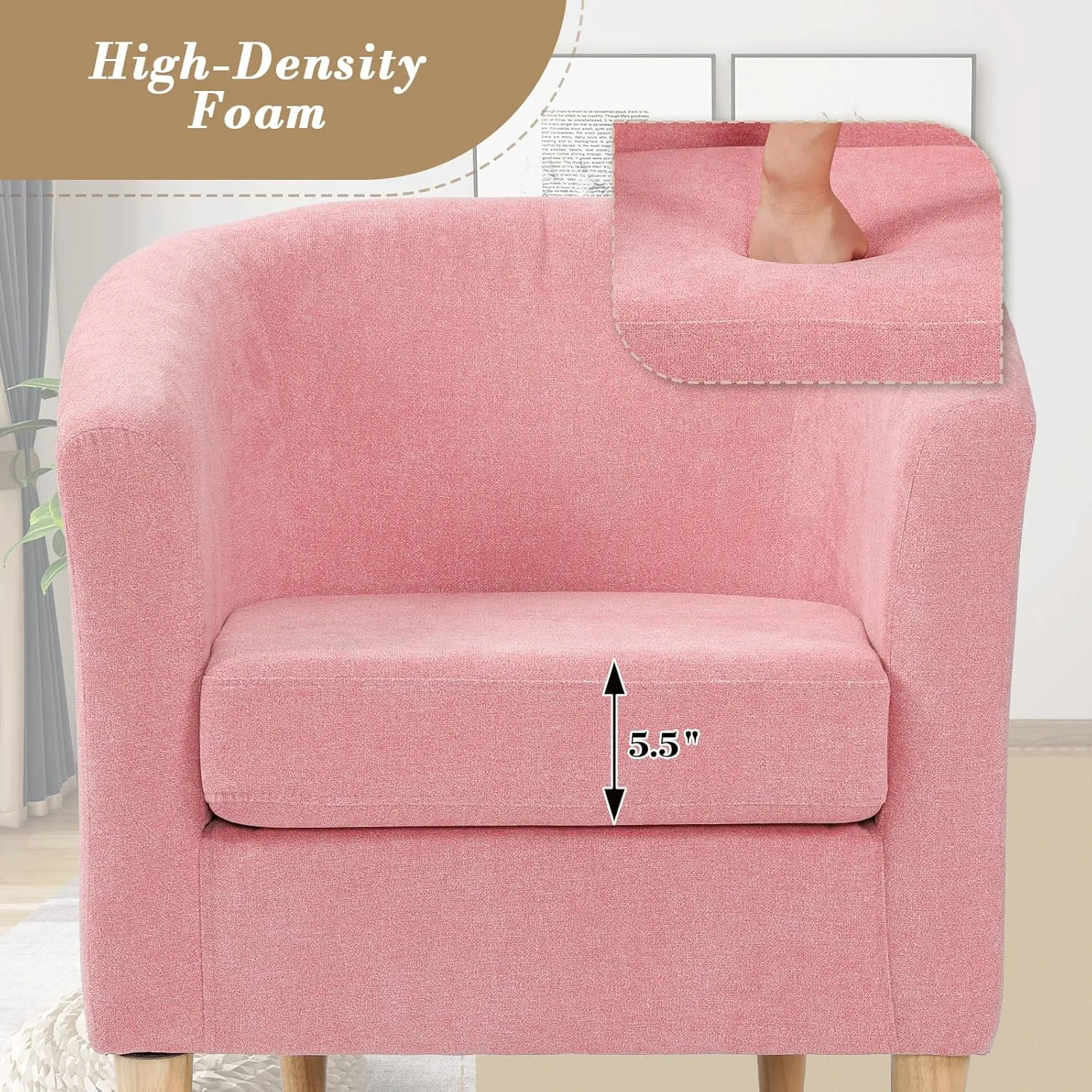 Athena Collection Modern Barrel Accent Chair with Ottoman, Furry Cozy Reading Arm Chair for Adults, Comfy Uphosltered Sofa Armchair with Footrest for Living Room, Bedroom, Small Space, Pink