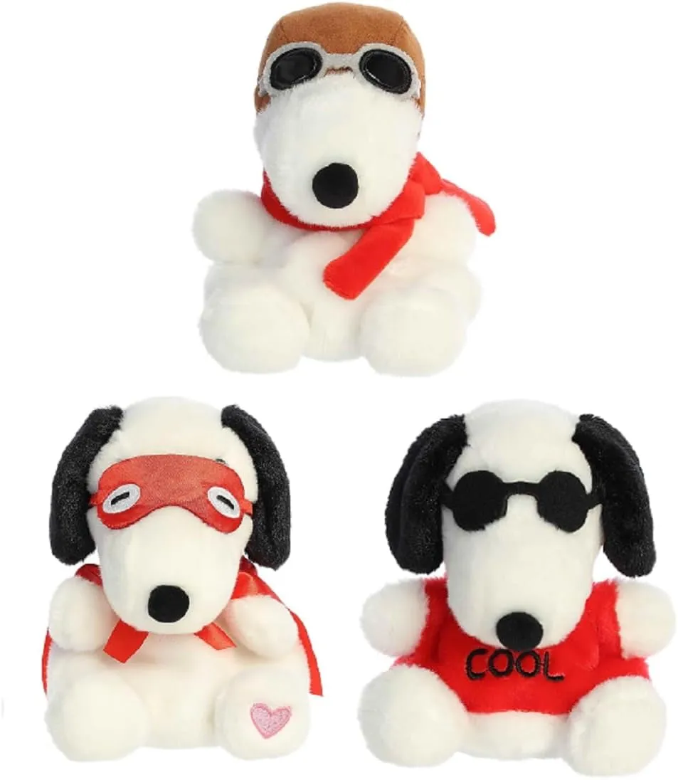 Aurora 3 Piece Peanuts Palm Pals Snoopy Bundle, Kissing Bandit, Joe Cool and Flying Ace, 5 inch